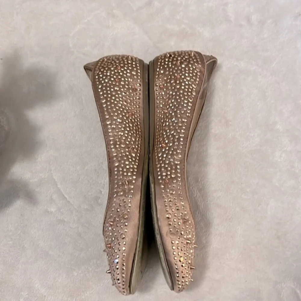 Sam Edelman Woman’s Jolie Leather Sparkle Rose Gold Studded Ballet Flats Sz 6